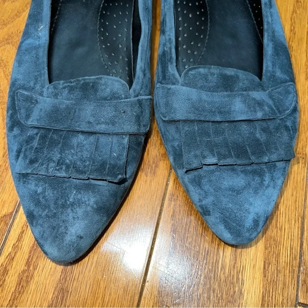Vaneli Navy Blue Suede Fringe Flats Loafers Size 8.5M
